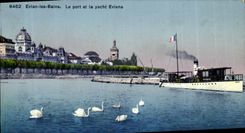 VINTAGE POSTCARD Evian Les Bains the Port and the Eviana Yacht