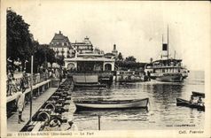 VINTAGE POSTCARD Evian Les Bains the Port Boat
