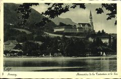 VINTAGE POSTCARD Annecy Monastery of Visilation and the Lake