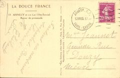 POSTAL Annecy de la VENDIMIA y su vuelta del lago del barco de la caminata