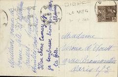 POSTAL Dieppe Paris de la VENDIMIA en el barco de los embarcaderos