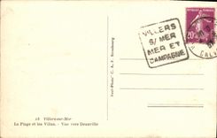 La POSTAL Villers de la VENDIMIA en el mar la playa y los chalets vistos hacia Deauville Daguin sella