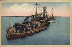 VINTAGE POSTCARD Holy Aubin On Sea Cargo liners of unloading Militaria Boats