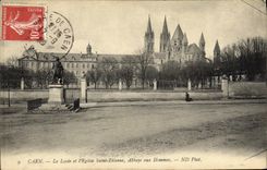VINTAGE POSTCARD Caen the College and L Church Saint Etienne Abbey with the Men