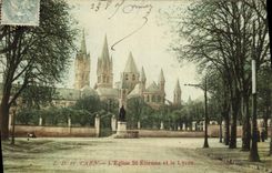 VINTAGE POSTCARD Caen L Church St Etienne And the College