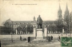 CPA Caen Le Lycee et la Statue de Louis XIV