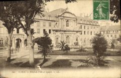 VINTAGE POSTCARD Caen Town hall and Public garden