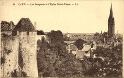 CPA Caen Les Remparts Et L Eglise Saint Pierre 