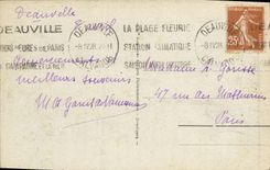 La POSTAL Deauville de la VENDIMIA la playa florecida florecio pisos y el hotel de Normandia