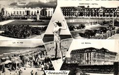 VINTAGE POSTCARD Deauville the casino Normandy Hotel the beach the Royal one