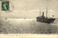 VINTAGE POSTCARD Left the Port Night effect Boat
