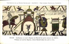 La POSTAL Bayeux Tapisserie de la VENDIMIA de la reina Matilde que va Guillermo tiene Bayeux o Harold presta el juramento de la fidelidad a el