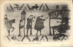 Tapiceria de Bayeux de la POSTAL de la VENDIMIA de la reina de Matilde