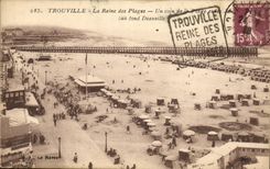POSTAL Trouville de la VENDIMIA la reina de las playas una esquina de la playa y de los embarcaderos en el Deauville inferior