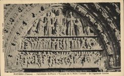 VINTAGE POSTCARD Poitiers Cathedral St Pierre Tympanum of the Central Gate the last judgment