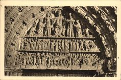 VINTAGE POSTCARD Poitiers Cathedral Saint bPierre Tympanum of the central Gate the last judgment