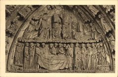 VINTAGE POSTCARD Poitiers Cathedral Saint bPierre Tympanum of the Northern Gate Resurrection and crowning of the virgin