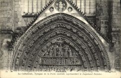 VINTAGE POSTCARD Poitiers the Cathedral Tympanum of the Central Gate representing the last judgment
