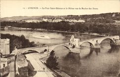 POSTAL Avignon de la VENDIMIA el puente santo Benezet y el Rhone su de la roca de Domas