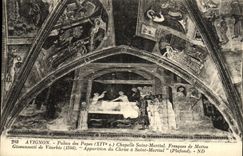 Paladar de Avignon de la POSTAL de la VENDIMIA de los papas Vault Saint Martial Frescos de Matteo Giovannetti de Vitterbio Appearance de Cristo