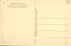 Opinion de Avignon de la POSTAL de la VENDIMIA sobre el puente suspendido y las cuestas de Villeneuve