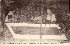 La POSTAL Avignon Palais de la VENDIMIA de los papas Fresco de la torre de Garderobe pesca en una charca de pescados
