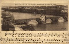 POSTAL Avignon de la VENDIMIA el puente santo Benezet y el Rhone visto de la roca de Doms