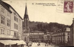 POSTAL Plombieres de la VENDIMIA les Bains el lugar de L iglesia