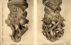 VINTAGE POSTCARD Amiens Cathedral Stalls of the Chorus L addicted to drink L man with the finger in L eye