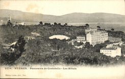 Panorama de Hyeres de la POSTAL de la VENDIMIA de los hoteles de Costebelle