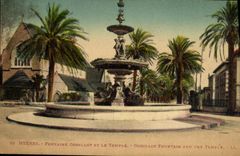 Fuente Godillot de Hyeres de la POSTAL de la VENDIMIA y el templo