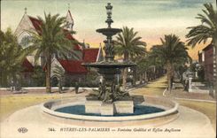 POSTAL Hyeres de la VENDIMIA la fuente Godillot de las palmeras y anglicano de Eglise