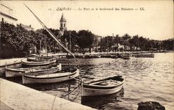 VINTAGE POSTCARD Sanary the Port and the Boulevard of the Palm trees Boats