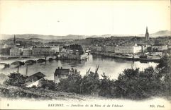 VINTAGE POSTCARD Bayonne Junction of Nive and L Adour