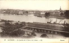 VINTAGE POSTCARD Bayonne Junction of Nive and L Adour