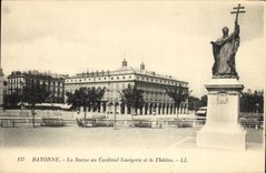 VINTAGE POSTCARD Bayonne the Statue with the Lavigerie cardinal and the Theater