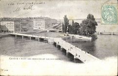 VINTAGE POSTCARD Geneva Bridge Of Bergues And Ile Rousseau