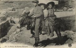 VINTAGE POSTCARD the Martyr of the Thermal spas Children on an ass