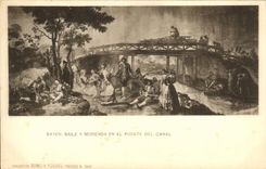 CPA Bayen Baile Y Merienda En El puente Del Canal 