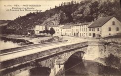 VINTAGE POSTCARD Pontgibaud Bridge On Sioule and avenue of Marronirs