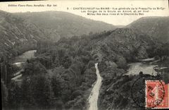 VINTAGE POSTCARD Chateauneuf Les Bains View of the presqu island of St Cyr throats of Sioule upstream and downstream Medium