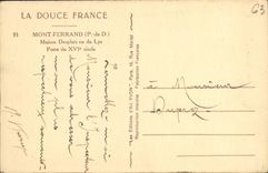 VINTAGE POSTCARD Montferrand Desplats House Or Of the Lily Carries 16th