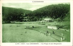 VINTAGE POSTCARD the Lake Chambon And the Beach And Its Bathers