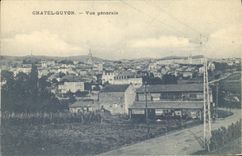 La opinion de Chatel Guyon de la POSTAL de la VENDIMIA con la publicidad de la parte posterior cansa las bicicletas Levallois Perret Paris del motor de los ciclos de Torrilhon