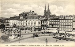 POSTAL Clermont Ferrand de la VENDIMIA el lugar De Jaude Thearte y la catedral