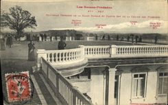 VINTAGE POSTCARD Pau News Terrace Of the royal Beach and part Is Chain of the Pyrenees