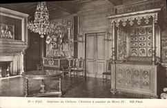 VINTAGE POSTCARD Pau INtrerieur of the Castle Room has Coucher of Henri IV