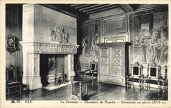 VINTAGE POSTCARD Pau the Castle Room of Psyche Chimney as a Pierre