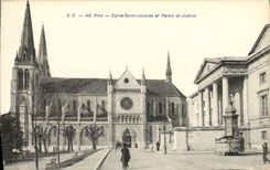 VINTAGE POSTCARD Pau L Church Holy Jacques and Law courts