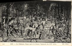 VINTAGE POSTCARD Pau Castle Meal after Hunting Tapestry of 16th